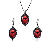 INENIMARTJ Gothic Necklace Earrings Set for Women,Vintage Witch Crow Bat Cameo Pendant Necklace Punk Teardrop Crystal Emboss Necklace Witch Jewelry Set Halloween Costume Accessories, Metal, No