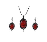 INENIMARTJ Gothic Necklace Earrings Set for Women,Vintage Witch Crow Bat Cameo Pendant Necklace Punk Teardrop Crystal Emboss Necklace Witch Jewelry Set Halloween Costume Accessories, Metal, No
