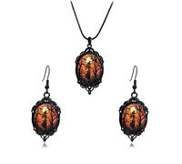INENIMARTJ Gothic Necklace Earrings Set for Women,Vintage Witch Crow Bat Cameo Pendant Necklace Punk Teardrop Crystal Emboss Necklace Witch Jewelry Set Halloween Costume Accessories, Metal, No