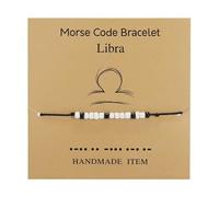 INENIMARTJ Morse Code Constellation Bracelets 12 Constellation Zodiac Bracelet Black White Seed Beads on Silk Cord Horoscope Morse Code Jewelry Gift for Women Men, Plastic, no gemstone