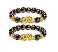 INENIMARTJ Pi Xiu Bracelet Feng Shui Black Obsidian Wealth Bracelets, Adjustable Elastic Band Mantra Amulet Bracelet for Women Men, Adjustable, Metal, alloy