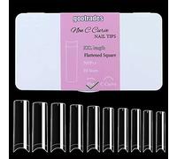 INENK Flattened No C Curve XXL Square Nail Tips, Clear Half Cover Tapered Square Straight Nail Tips Flat for Acrylic Nails Salons and DIY with a Box(10 Sizes 500PCS)