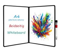 iNenya Double-Sided Whiteboard - Portable, 12" x 9" Dry Erase Boards with Elegant Red Elastic Pen Tray for Office, Education and Home (Black) (Double A4)