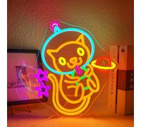 ineonlife Astronaut Milk Tea Cat Neon Sign for Wall Decor, Dimmable Cat Neon Light Sign USB Port Led Sign for Milk Tea Shop, Children's Room, Restaurant, Girls' Party