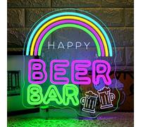 ineonlife Beer Bar Neon Light Sign,Neon Sign Rainbow Happy Beer Bar for Wall Decor,Rainbow Led Signs for Bars,Man Cave,Tavern,Club,Parties,Gift