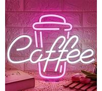 Ineonlife Coffee Neon Light Sign Pink Neon Signs Neon Lights White Open Sign White Letter Light Up Coffee Cup Neon Light Signs for Wall Cafe Bar Restaurant Decor