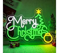 ineonlife Merry Christmas Neon Light Sign Green White Merry Christmas Tree Neon Sign Dimmable USB Bell Xmas Led Signs for Home,Living Room,New Year,Xmas Party,Holiday,Gift