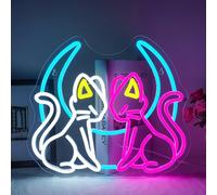 ineonlife Moon Cat Neon Neon Sign Crescent Cat Neon Light for Kids Room | Twins Moon Cat 5-Level Neon Light Sign Dimmable USB Led Signs, Cat Lover Neon Wall Light for Gift,Bedroom,Pet Shop,Café Bar