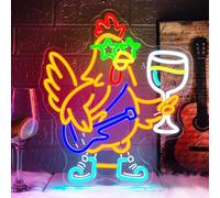 Ineonlife Rock Chicken Neon Sign Dimmale Neon Lights For Wall Decor Led Lights For Bar Man Cave Club Party Bedroom Hoom Decor Gifts USB Powered 12.6x14.57in