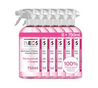 INEOS Next-Gen Cleaning Antibac Spray, 4.5L (750ml x 6), Multi-Room, Plant Powered, Limescale + Grease Remover, Kills 99.9% of Bacteria + Viruses, Pink Grapefruit + Tangelo, Packaging May Vary
