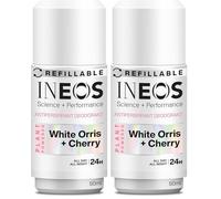 INEOS Skin Science - All Day + All Night 24H Freshness + Protection Antiperspirant Deodorant Roll On White Orris + Cherry - With SkinActiv Cooling Tech™ - Plant Powered 50ml (Pack of 2)