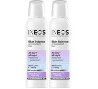INEOS Skin Science - Unbeatable Protection Against Odour + Sweat. All Day + All Night. Aerosol Antiperspirant Deodorant White Orris + Cherry - Plant Based Essential Oils 200ml (Pack of 2)