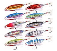 INEOUT 10pcs/lot Metal Jig Lures 10g 15g 20g 30g 40g Sea Fishing Jigging Lure Spoon Spinnerbait Sinking Jigs Bait Bass Fish Tackle(D-2 Hooks,40G)