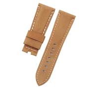 INEOUT 24mm 26mm Crocodile Pattern Genuine Bamboo Leather Watchband Compatible With Panerai Strap PAM441 Bracelet Butterfly Buckle Accessories(Yellow Brown Flat,24MM WITH LOGO_SILVER BUCKLE)