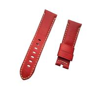 INEOUT 24mm Brown Gray Vintage Retro Italy Genuine Leather Watchband Compatible With Panerai Strap Watch Band Butterfly Buckle Belt(Red strap,Without buckle)