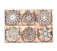 INEOUT 24Pcs Wooden Snowflakes Ornaments 10cm Christmas Tree Hanging Decorations Rustic Ornament Wood Crafts