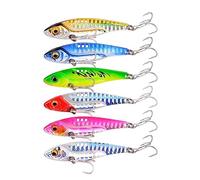 INEOUT 6pcs/lot 3D Eyes Metal Vib Blade Lures 7/10/12 Sinking Lure Vibration Baits Artificial Vibe For Bass Pike Perch Fishing Tackle(B-6pcs-2 Hooks,12g-6pcs)
