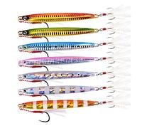 INEOUT 7pcs/set Super Slim Metal Casting Jigs 10G 20G 30G 40G Shore Drag Cast Jigging Spoon Zinc Fishing Lure Artificial Bait Tackle(C-2 hooks,30G)