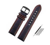 INEOUT Carbon Fiber Pattern Cowhide Watch Strap Men's Accessories 18mm 20mm 21mm 22mm 23mm 24mm Black Red Watchband Bracelet Wristband(Orange line black,21mm)