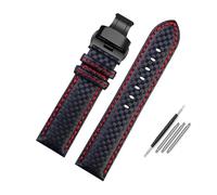 INEOUT Carbon Fiber Pattern Cowhide Watch Strap Men's Accessories 18mm 20mm 21mm 22mm 23mm 24mm Black Red Watchband Bracelet Wristband(Red line BK,23mm)
