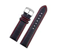 INEOUT Carbon Fiber Pattern Cowhide Watch Strap Men's Accessories 18mm 20mm 21mm 22mm 23mm 24mm Black Red Watchband Bracelet Wristband(Red line silver,22mm)
