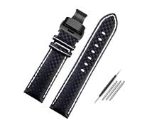 INEOUT Carbon Fiber Pattern Cowhide Watch Strap Men's Accessories 18mm 20mm 21mm 22mm 23mm 24mm Black Red Watchband Bracelet Wristband(White line BK,21mm)