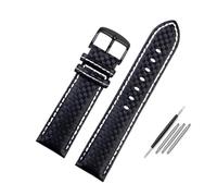 INEOUT Carbon Fiber Pattern Cowhide Watch Strap Men's Accessories 18mm 20mm 21mm 22mm 23mm 24mm Black Red Watchband Bracelet Wristband(White line black,21mm)