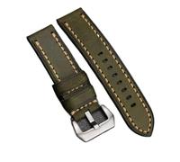 INEOUT Handmade First Layer Cowhide Watchband 20 22 24MM High-End Cowhide Bracelet Matte Style Suitable For Men Watch Bracelet(Green silver buckle,26mm)