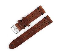 INEOUT Retro Genuine Leather Watchband 18mm 20mm 22mm 24mm Calfskin Watch Straps Porous Breathable Handmade(Red brown bk-wire,20mm)