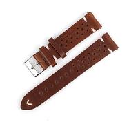 INEOUT Retro Genuine Leather Watchband 18mm 20mm 22mm 24mm Calfskin Watch Straps Porous Breathable Handmade(Red brown wh-wire,24mm)