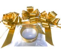 INERRA Wedding Car Decoration Kit - 3 x Large Pre-Assembled 7” Bows with 14-Loops and 7 Metres of Ribbon - With Colour Match (Gold)