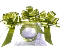 INERRA Wedding Car Decoration Kit - 3 x Large Pre-Assembled 7” Bows with 14-Loops and 7 Metres of Ribbon - With Colour Match (Olive)