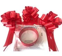 INERRA Wedding Car Decoration Kit - 3 x Large Pre-Assembled 7” Bows with 14-Loops and 7 Metres of Ribbon - With Colour Match (Red)