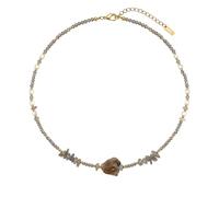 INERRWIX Chunky Blue Necklace Statement Collar Choker for Women Summer Beach Vacation Resort Wear Boho Flat Coin Beaded Jewelry, M, Stone, No Gemstone