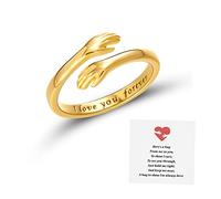 INERRWIX Hug Rings To My Granddaughter Ring Hugging Hands Ring Adjustable 14K Gold Plated Daughter Rings from Mom Jewelry Gift for Women, Adjustable, Copper, No Gemstone