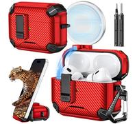 Inesore Compatible with AirPods Pro 2nd/1st Generation Case Cover with Phone Stand & Cleaning Kit,Compatible with Magsafe,Magnetic Automatic Lock for for iPod Pro Charging Case (red)