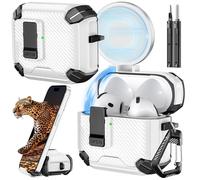 Inesore for AirPods 4 Case (2024) with Phone Stand Design, Carbon Fiber Texture Design, Auto-Locking Case Cover for Air Pods 4 with Cleaning Kit & Keychain, White