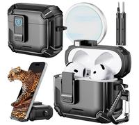 Inesore for AirPods 4 Case with Phone Stand Design, Compatible with MagSafe, Auto-Locking Case Cover for Air Pods 4 (ANC/2024) with Cleaning Kit & Keychain, Black