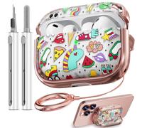 Inesore for AirPods Pro 3 Case 2025 with Lock, for Women Girly Floral Clear Case Compatible with Apple Airpods Pro 3rd Generation Cover, with Phone Stand,Keychain & Cleaner Kit-Unicorn Graffiti