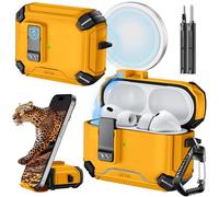 Inesore for AirPods Pro 3 Case with Phone Stand Design, Compatible with MagSafe, Auto-Locking Case Cover for Air Pods Pro 3 (2025) with Cleaning Kit & Keychain, Yellow