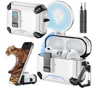 Inesore for AirPods Pro 3 Case with Phone Stand Design, Compatible with MagSafe, Auto-Locking Case Cover for Air Pods Pro 3 (2025) with Cleaning Kit & Keychain, White