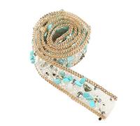Inestone Applique Clothing Accessories 1M 2Cm Width Beadedinestonesmn On Patch for Clothes Bag Shoes Pearl Lacemm Embellishments (Green + Rice Beads + Gold Chain)