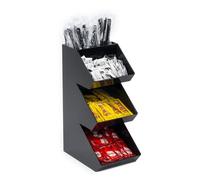 Inevibe Condiment Holder Stand - 3 Tier Compartment for Condiments, Sauce Packets, and Coffee Station Organizer for Bar, Restaurant, Cafe, Home - Black Acrylic Caddy Storage Rack