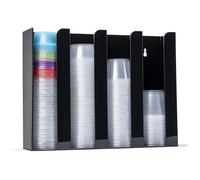 Inevibe Portion Cup and Lid Holder - 4 Compartment Acrylic Organizer for Condiment & Sauce Cups, Fits Cups 2 oz to 5.5 oz in Size, Use Dispenser on Countertop or Wall Mount