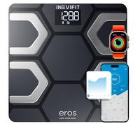 INEVIFIT EROS Bluetooth Body Fat Scale Smart BMI Highly Accurate Digital Bathroom Body Composition Analyzer with Wireless Smartphone APP 180 Kgs 30 x 30 cm (Black)