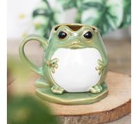 Inevitable Ceramic Frog Coffee Mug with Lily Pad Saucer, Green and White, Decorative Animal Design
