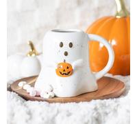 Inevitable Halloween Ghost Ceramic Mug with Pumpkin Design, 440ml, White, Speckled Finish