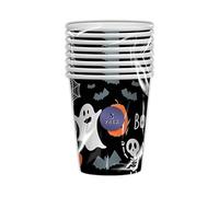 Inevitable Halloween Paper Cups, 270ml, 8 Pack, Black and White Spooky Design