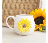 Inevitable Hello Sunshine Ceramic Coffee Mug with 3D Sunflower Design, White