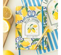 Inevitable Italian Lemon Print A5 Recipe Journal, Buon Appetito Design, 120 Lined Pages, Hardcover Notebook for Home Chefs and Bakers